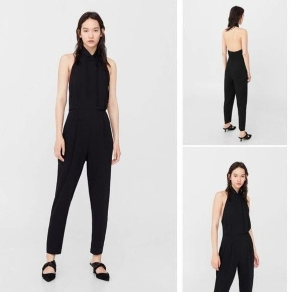 Mango Synthetic Halter Neck Jumpsuit in Black NWOT size Small - Picture 1 of 9